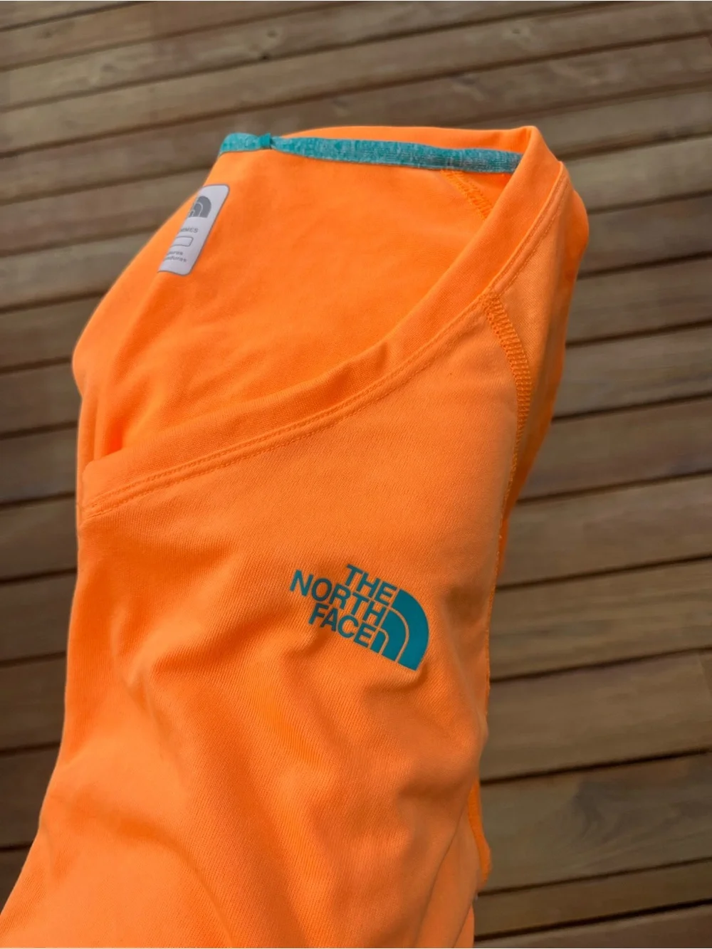 The North Face size Large womans performance tee shirt- tangerine with teal - Picture 4 of 5